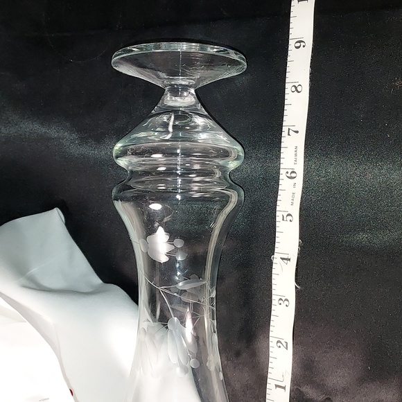 Vintage Floral Etched Flower Vase Double Round Bottom Unique Design - Picture 5 of 7